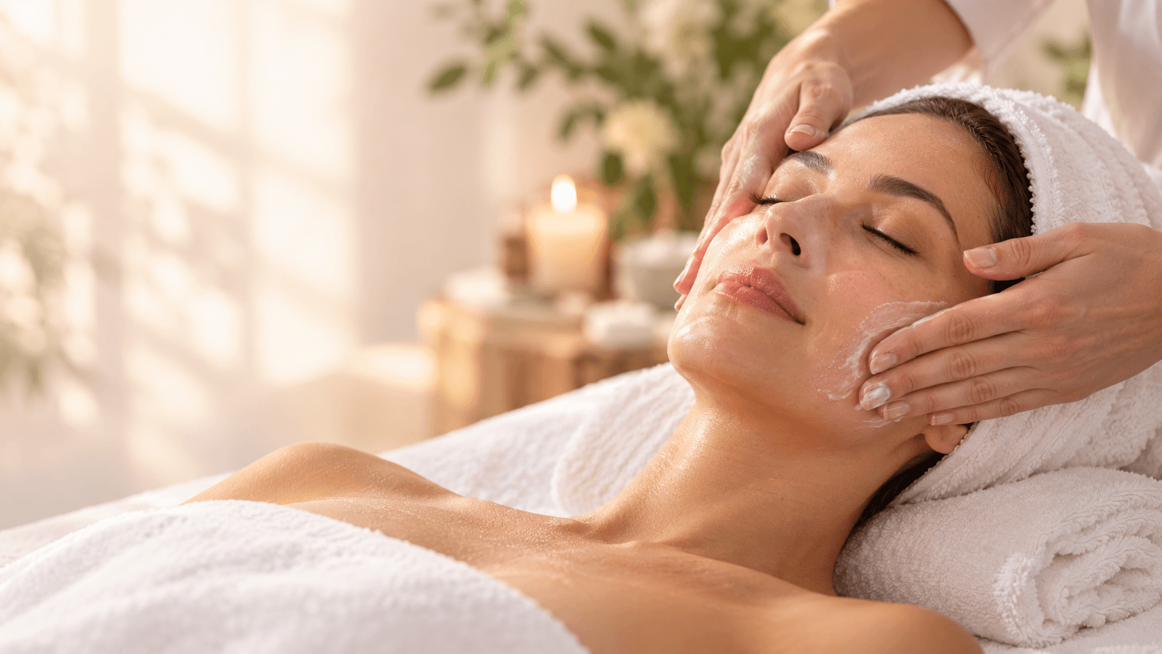 Mujer recibiendo un masaje facial en un spa
